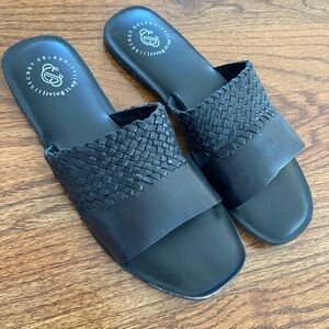 Black Leather Square Toe Sandals 8